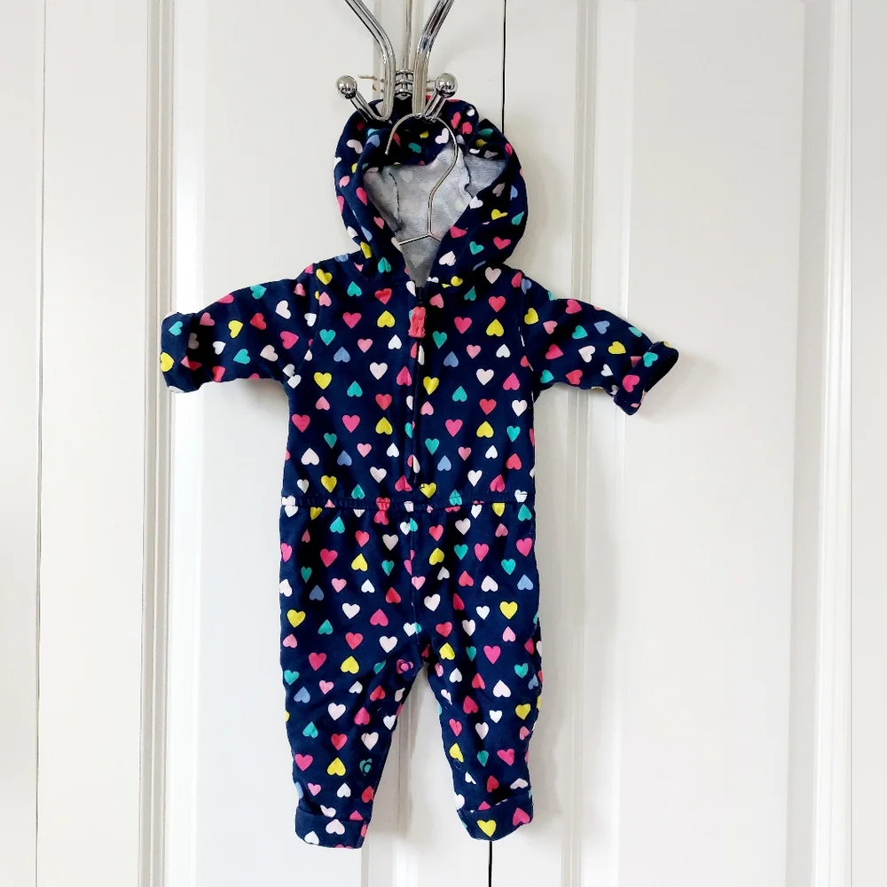 Rainbow Heart Fleece Jumpsuit with Hood size 3 months Carters‎